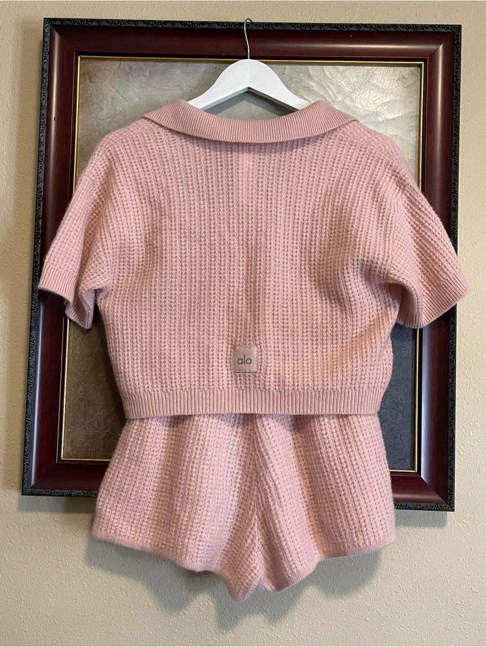 ALO Yoga Blush Pink Waffle Knit Two-Piece Loungewear Set - Picture 5 of 10